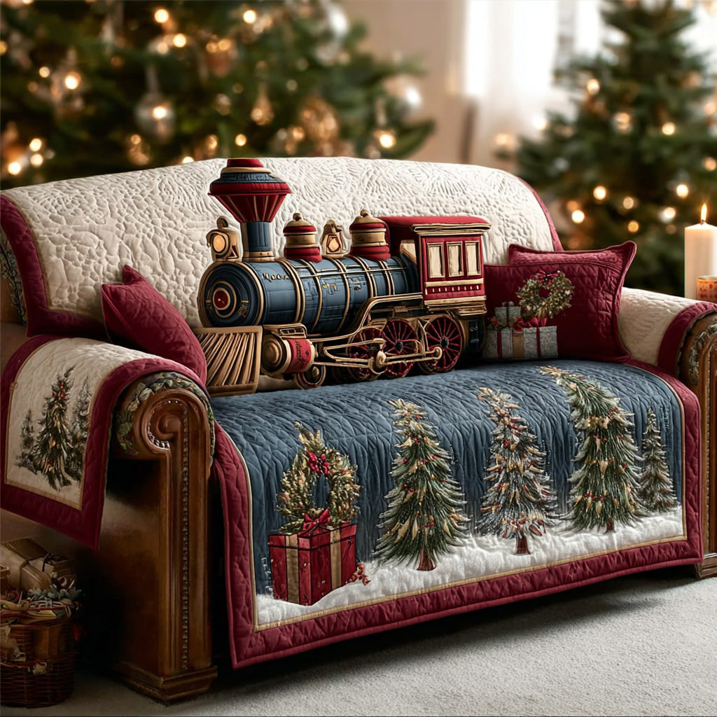 Snowy Christmas Railway Quilted Sofa Cover NCU0DH499