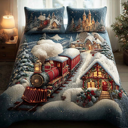 Snowy Christmas Village 3-Piece Quilted Bedding Set NCU0HT004