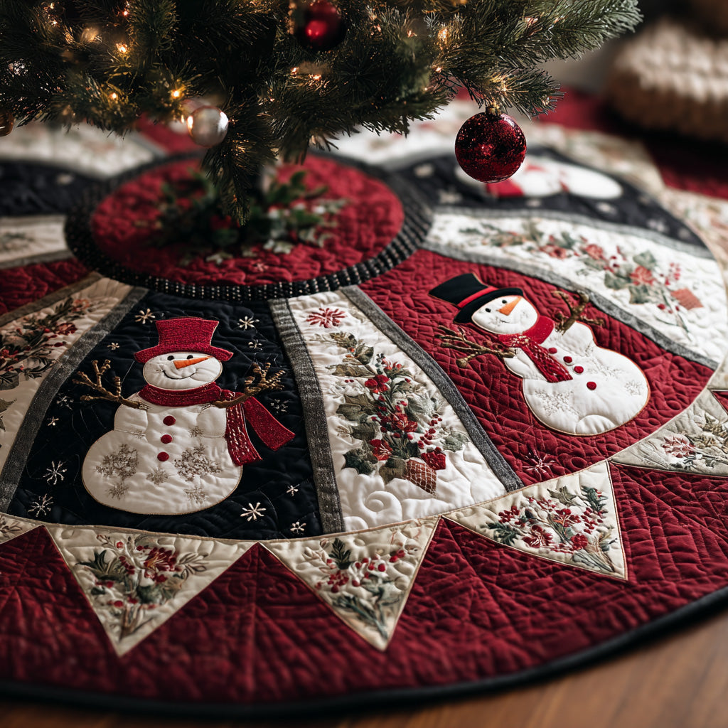 Snowy Night Elegance Christmas Quilted Tree Skirt NCU0DH411