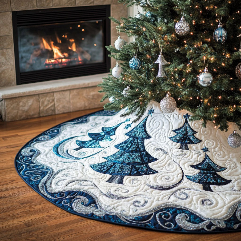 Snowy Pine Delight Quilted Christmas Tree Skirt NCU0PT1331