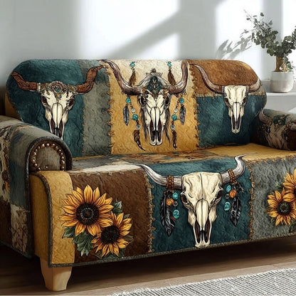 Southwestern Sunflower Skull Quilted Sofa Cover NCU0DH590