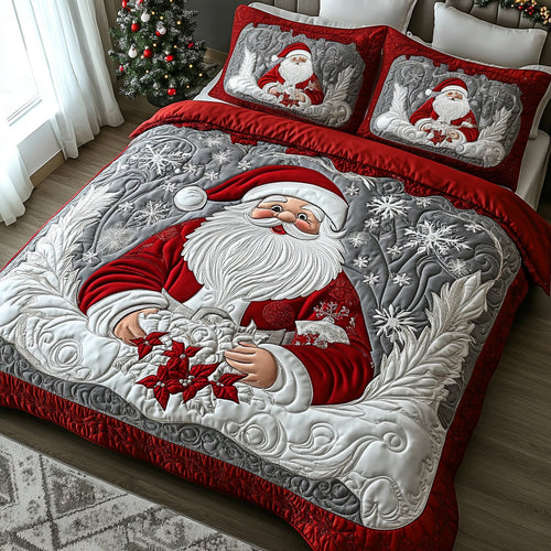 Sparkling Santa 3-Piece Quilted Bedding Set NCU0DV1950