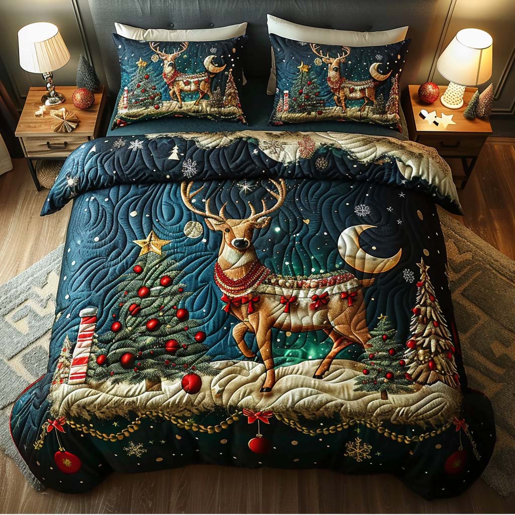 Starlight Reindeer 3-Piece Quilted Bedding Set NCU0QQ024