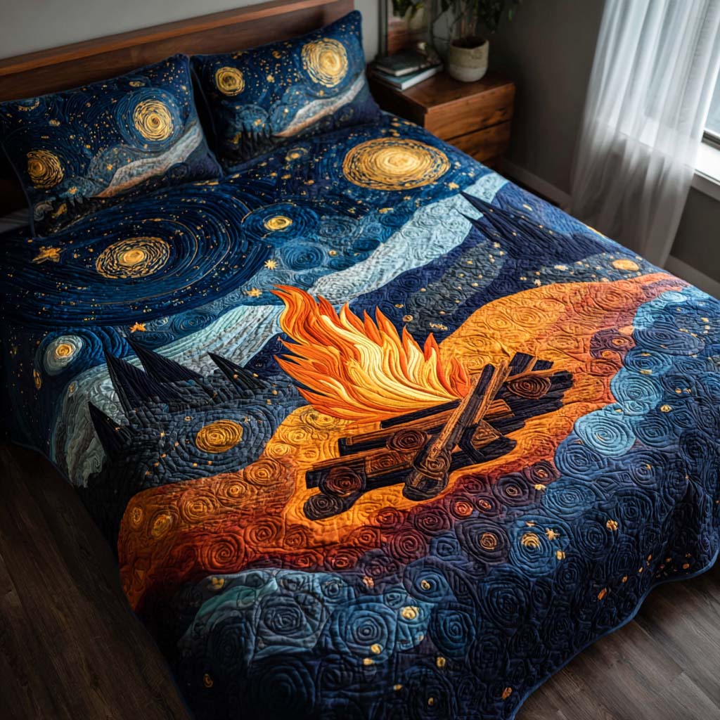 Starry Campfire Quilt 3-Piece Quilted Bedding Set NCU0QQ038
