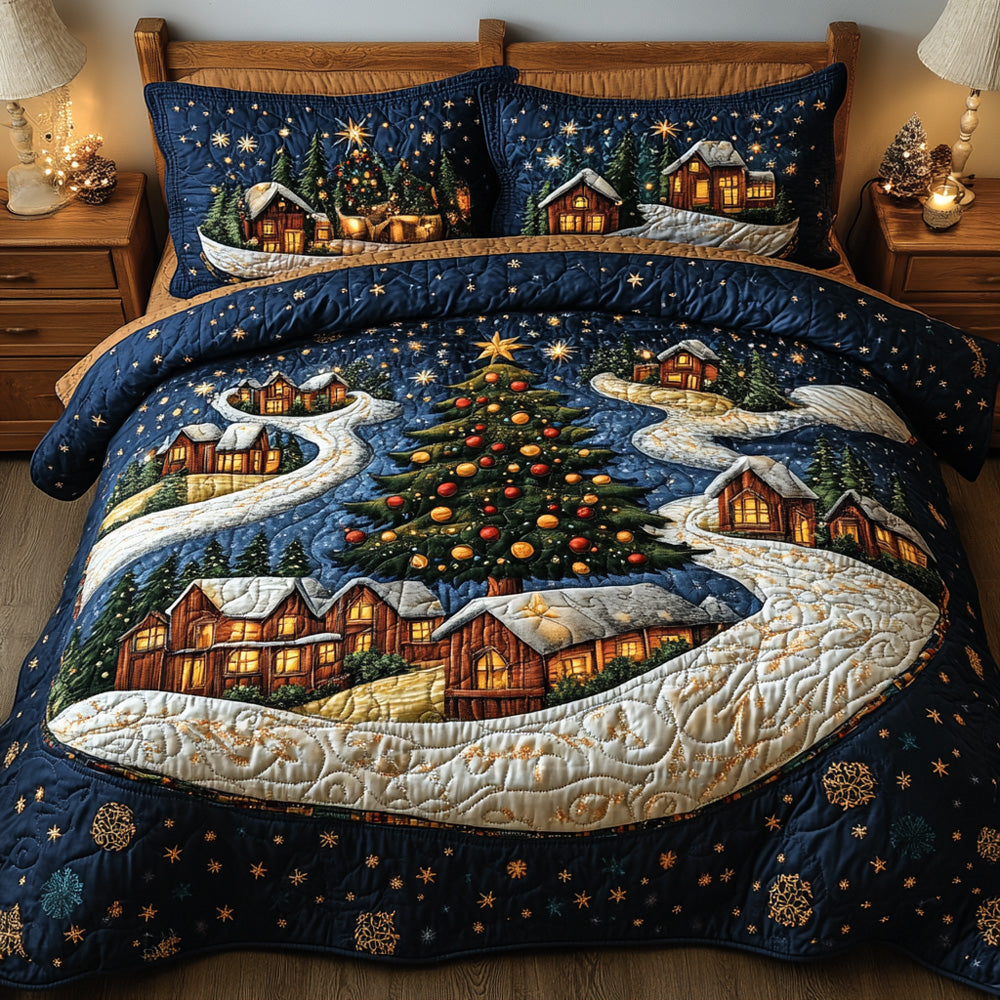 Starry Night Village 3-Piece Quilted Bedding Set NCU0DH337