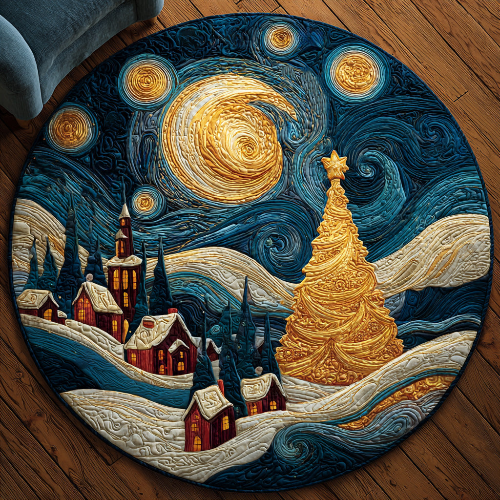 Starry Village Night Quilted Round Mat NCU0DH466