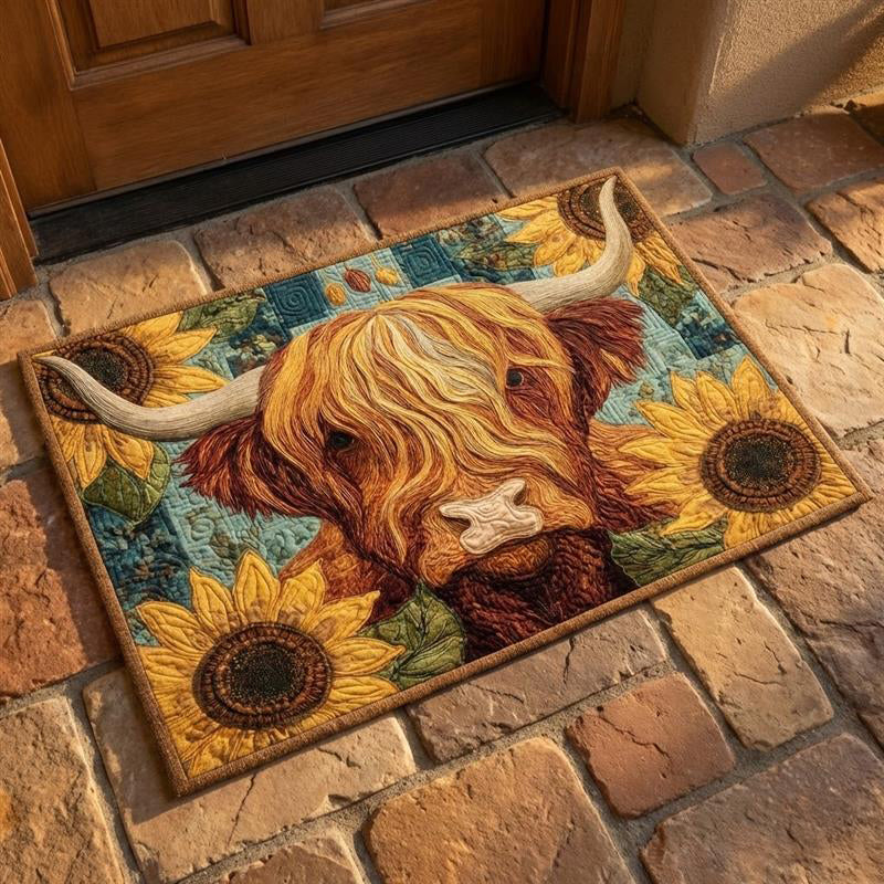Sunflower Highland Cow Doormat NCU0QQ203