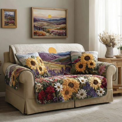 Sunflower Meadow Quilted Sofa Cover NCU0DH671