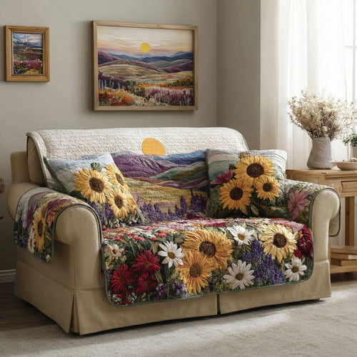 Sunflower Meadow Quilted Sofa Cover NCU0DH671