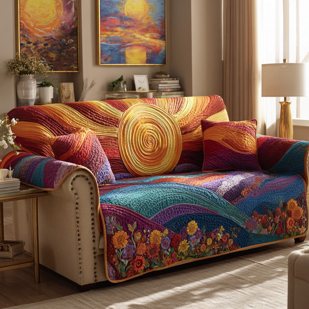 Sunlit Waves Quilted Sofa Cover NCU0DH676