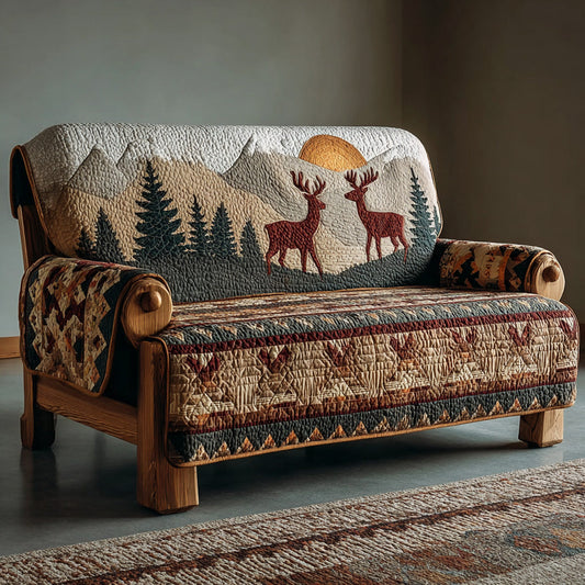 Sunset Ridge Deer Quilted Sofa Cover NCU0DH574