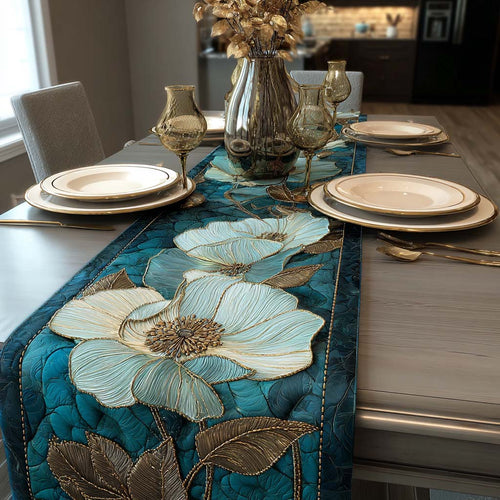 Teal Blossom Luxe Quilted Table Runner NCU0QQ078