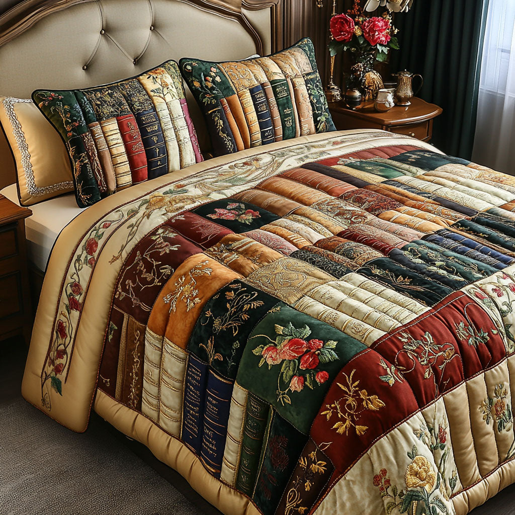 The Bookworms Retreat 3-Piece Quilted Bedding Set NCU0PT4442