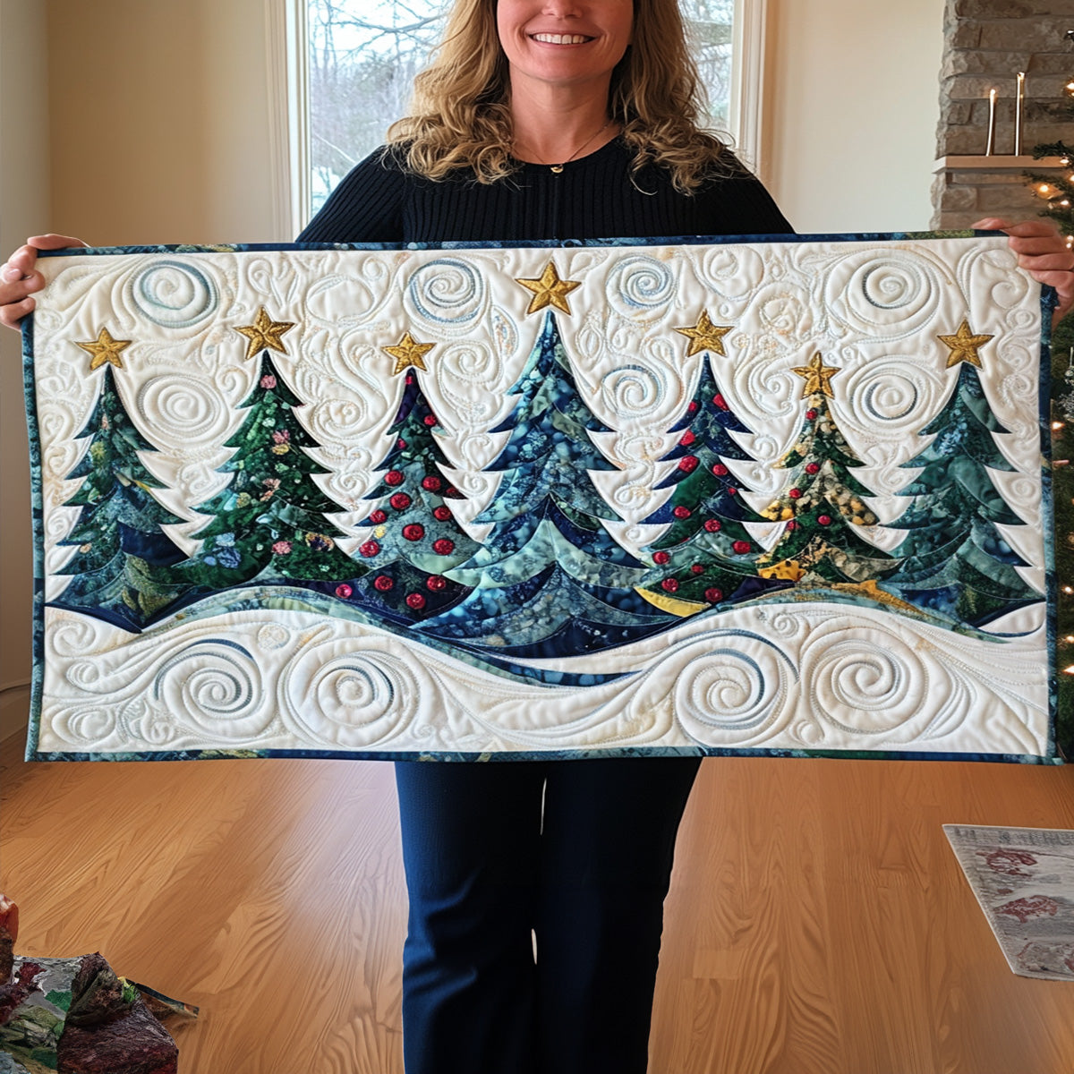 Tinsel Tree Trails Quilted Table Runner NCU0PT1391