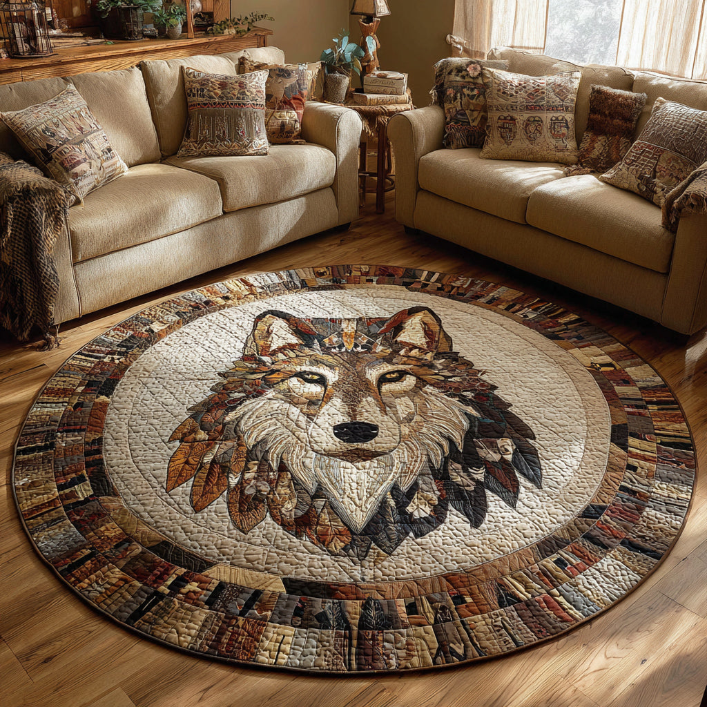 Tribal Wolf Quilted Round Mat NCU0HH006