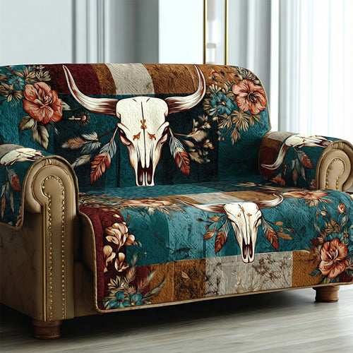 Turquoise Spirit Skull Quilted Sofa Cover NCU0DH588