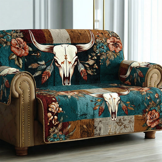 Turquoise Spirit Skull Quilted Sofa Cover NCU0DH588