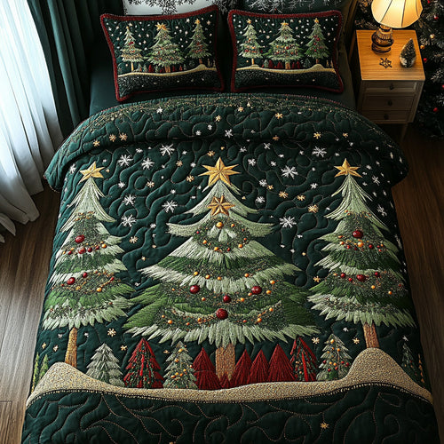 Twinkling Trees 3-Piece Quilted Bedding Set NCU0DV1947