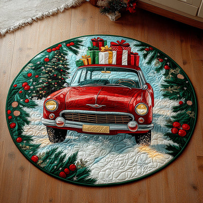 Vintage Christmas Ride Quilted Round Mat NCU0DH380