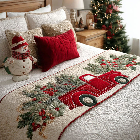 Vintage Holiday Wheels Quilted Bed Runner NCU0PT9103