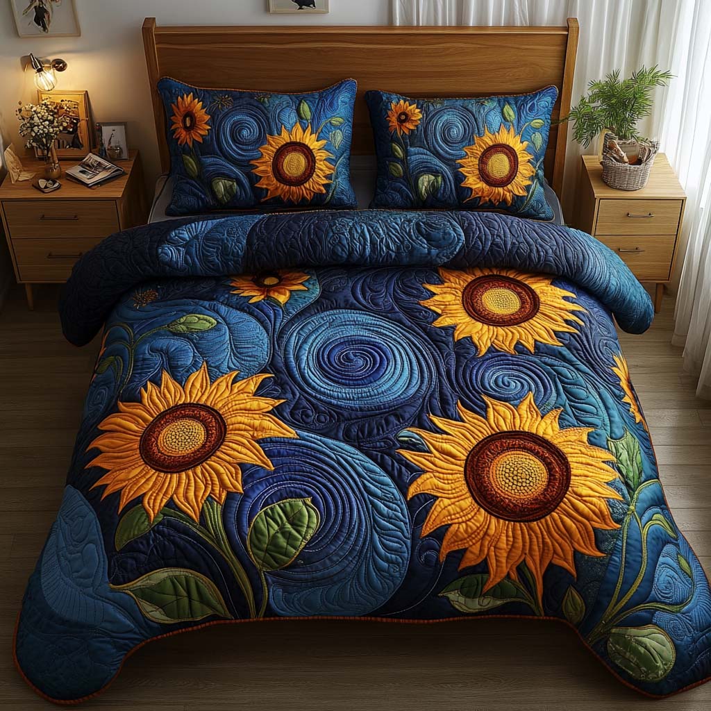 Vintage Sunflower 3-Piece Quilted Bedding Set NCU0NL032