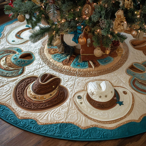 Western Frontier Hat Christmas Quilted Tree Skirt NCU0DH542