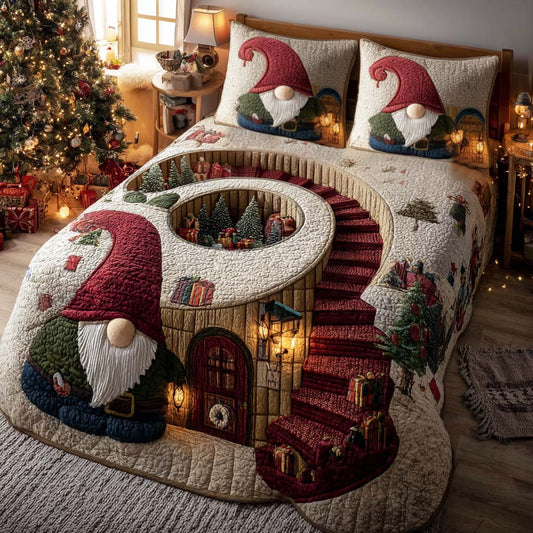 Whimsical Gnome Winter 3-Piece Quilted Bedding Set NCU0NL251