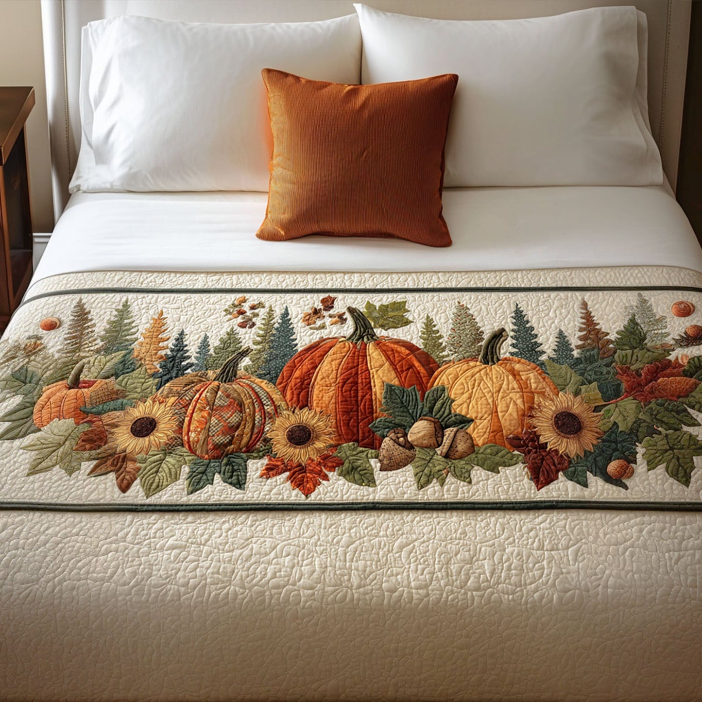 Whiskers in the Leaves Quilted Bed Runner NCU0PT8482