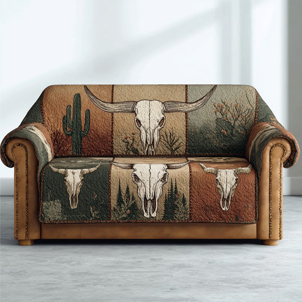 Wild Prairie Longhorn Quilted Sofa Cover NCU0DH585