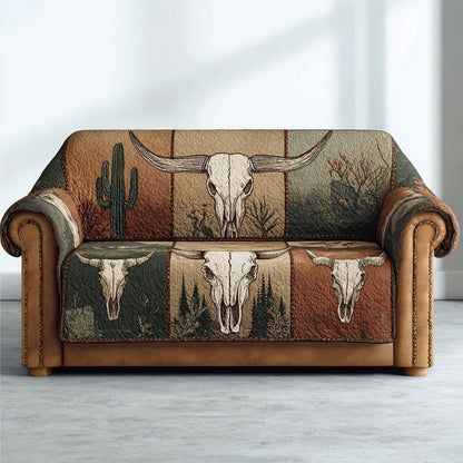 Wild Prairie Longhorn Quilted Sofa Cover NCU0DH585