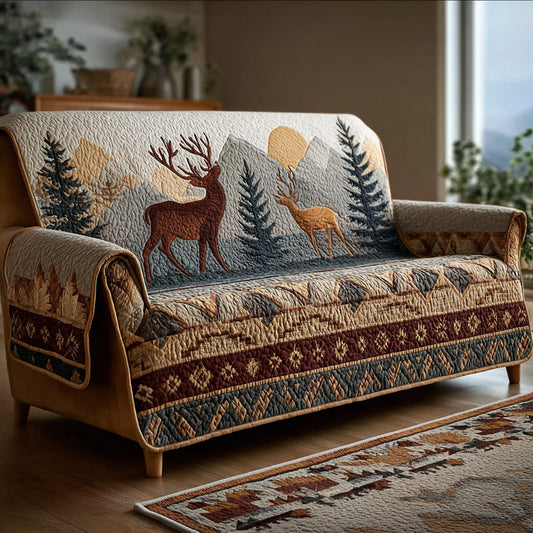 Wilderness Dawn Deer Quilted Sofa Cover NCU0DH578