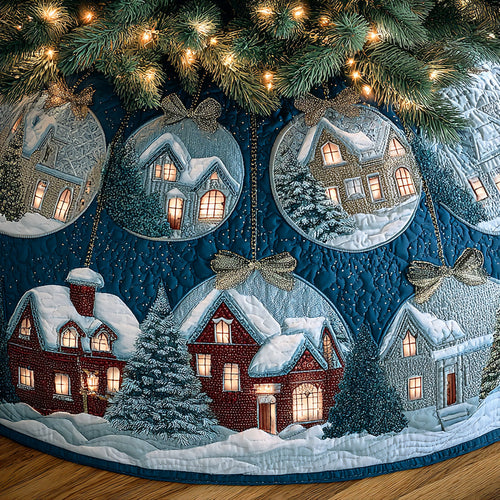 Winter Glimmer Town Christmas Quilted Tree Skirt NCU0NTD807