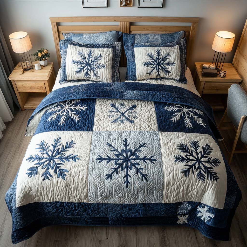 Winter Patch Snowflakes 3-Piece Quilted Bedding Set NCU0QQ127