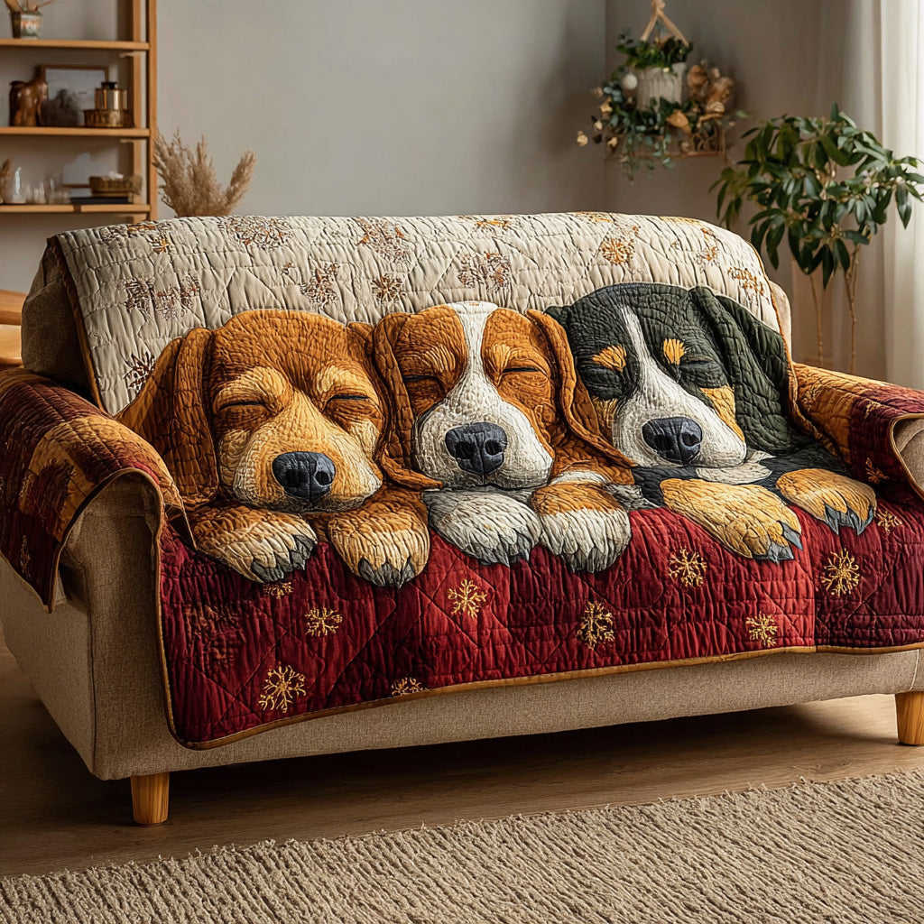 Winter Puppy Nap Quilted Sofa Cover NCU0DH572