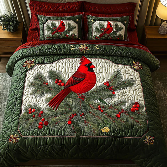Winter Red Elegance 3-Piece Quilted Bedding Set NCU0DK2601