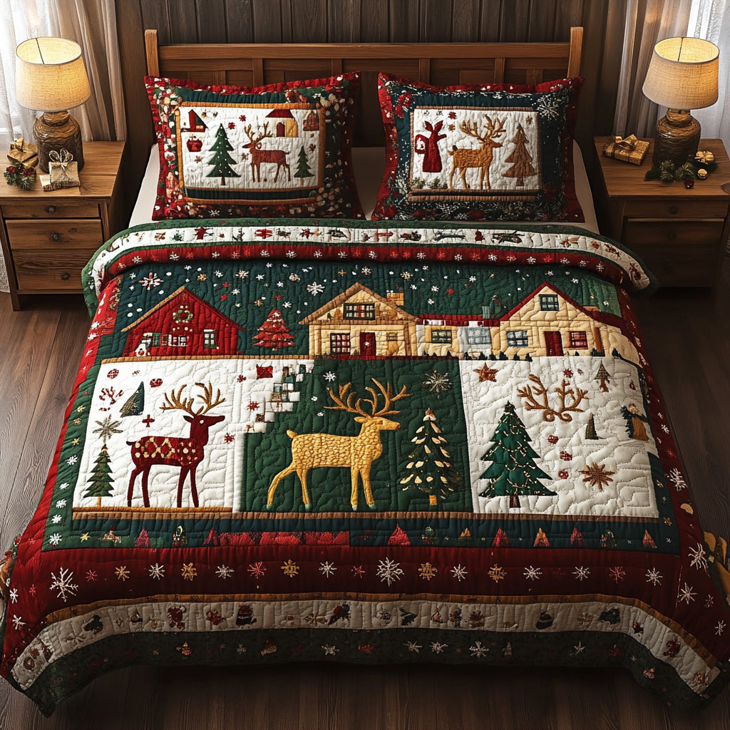 Winter Reindeer 3-Piece Quilted Bedding Set NCU0VL2940