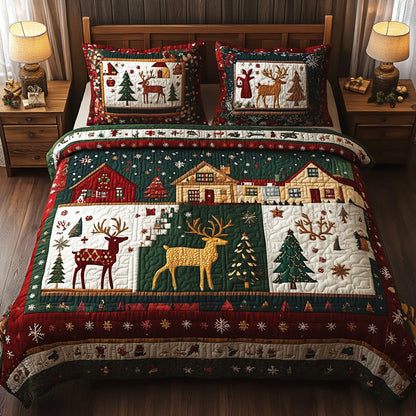 Winter Reindeer 3-Piece Quilted Bedding Set NCU0VL2940