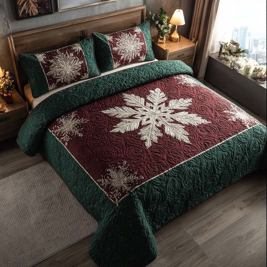 Winter Snowflake Quilt 3-Piece Quilted Bedding Set NCU0QQ045