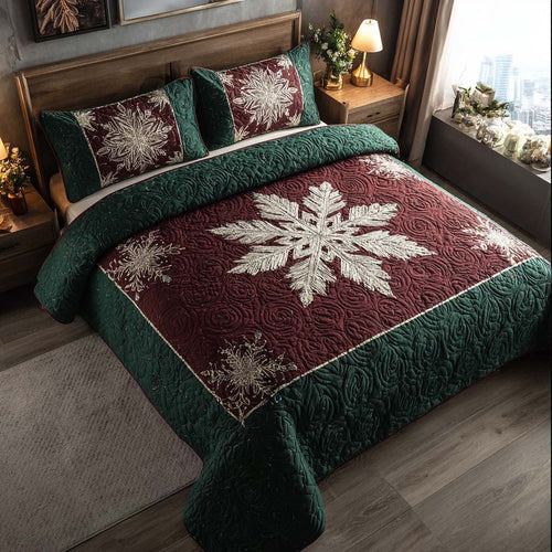 Winter Snowflake Quilt 3-Piece Quilted Bedding Set NCU0QQ045