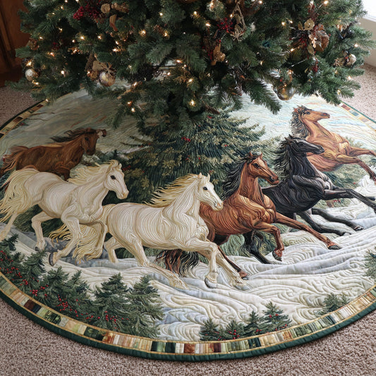 Winter Stallion Run Christmas Quilted Tree Skirt NCU0DH521
