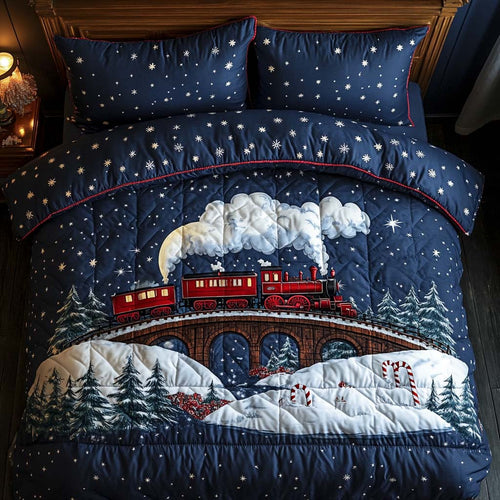 Winter Train Nightscape 3-Piece Quilted Bedding Set NCU0XD210