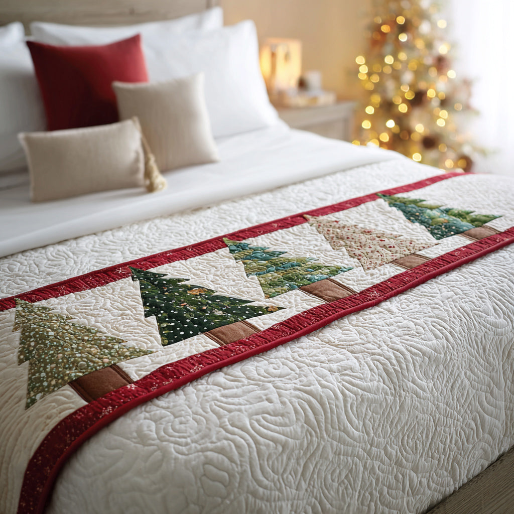 Wintery Christmas Tree Quilted Bed Runner NCU0HH370