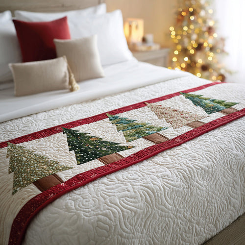 Wintery Christmas Tree Quilted Bed Runner NCU0HH370