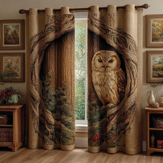 Woodland Circle Owl Quilted Curtains NCU0DH957