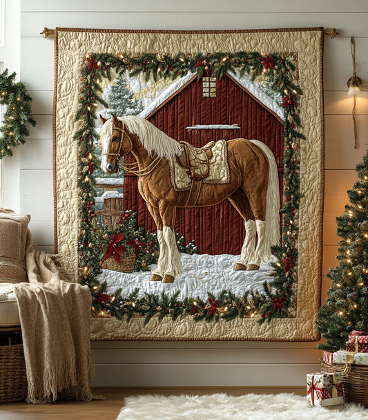 Yuletide Barn Quilted Blanket NCU0DH348