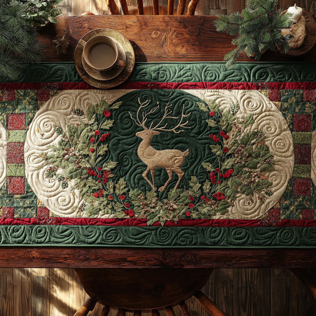 Yuletide Deer Quilted Table Runner NCU0TV635
