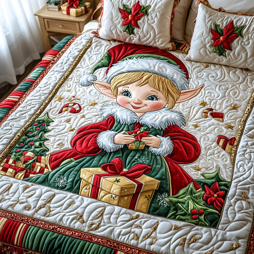 Yuletide Elf 3-Piece Quilted Bedding Set NCU0DV1772