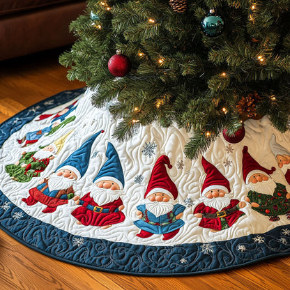 Yuletide Gnomes Quilted Christmas Tree Skirt NCU0VH432