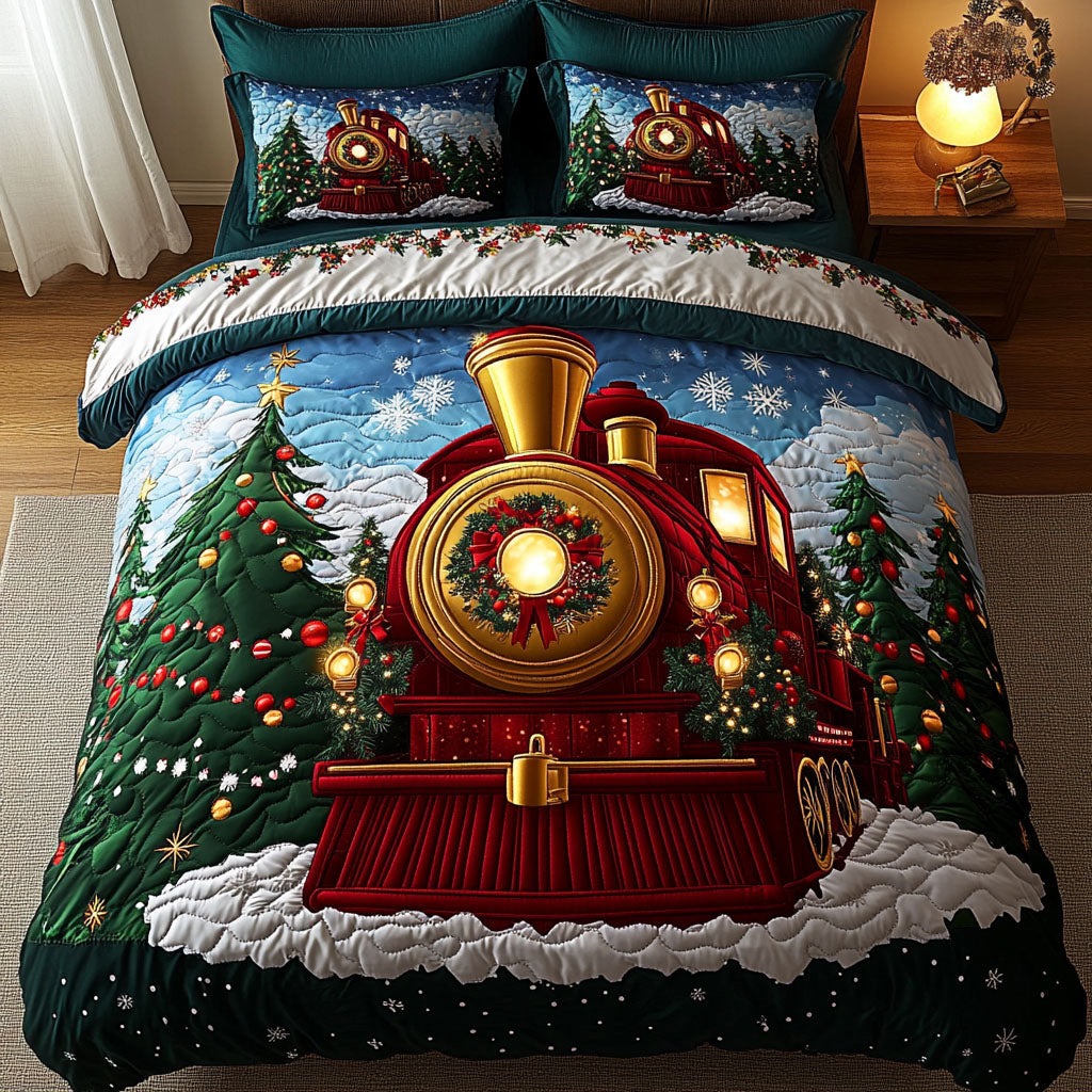 Yuletide Railway Magic 3-Piece Quilted Bedding Set NCU0DK2599