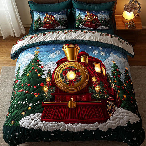 Yuletide Railway Magic 3-Piece Quilted Bedding Set NCU0DK2599